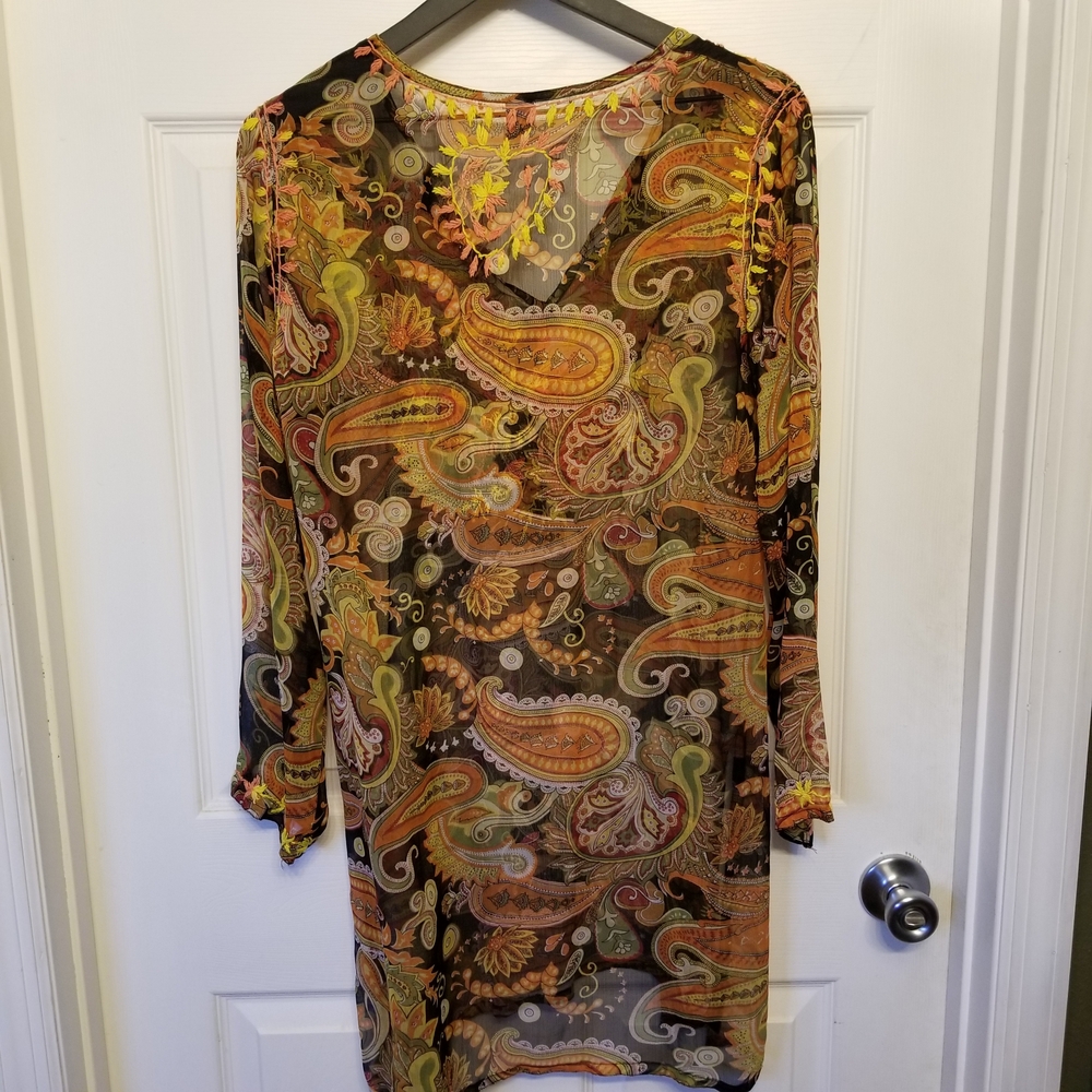 Raj Boho Embroidered Paisley V-Neck Tunic Top - Multicolor - Picture 3 of 5